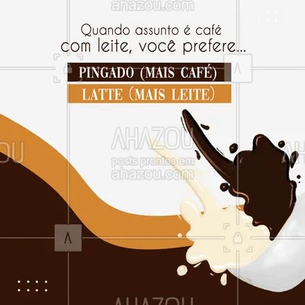 posts, legendas e frases de cafés para whatsapp, instagram e facebook: Apesar do café com leite ser uma invenção européia, aqui no Brasil em qualquer lanchonete e padaria o pingado já é tradição, né? ☕ Queremos saber de você, o seu café com leite vai mais escurinho ou mais clarinho?  #ahazoutaste #cafe #cafezinho #cafefresquinho  #coffee  #coffeelife  #cafeteria  #café  #barista #cafes #café #enquete #enquetes