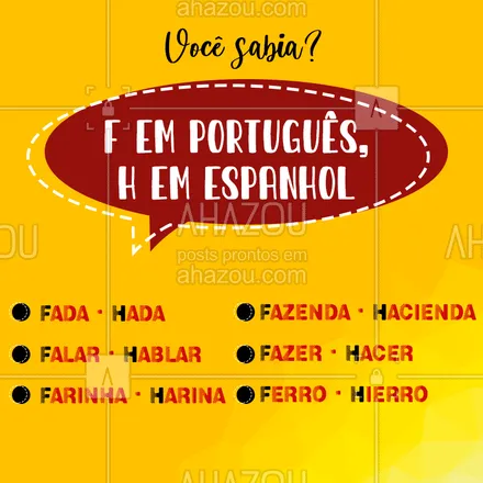 posts, legendas e frases de línguas estrangeiras para whatsapp, instagram e facebook: Anota essa dica! ✍
Palavras que começam com a letra F em português, iniciam com H em espanhol.  

#AhazouEdu #espanhol #curiosidade #spanish #dica #espanholXportuguês