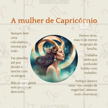 posts, legendas e frases de posts para todos para whatsapp, instagram e facebook: 📊 A capricorniana tem uma meta: ser prática e eficiente até nos momentos de lazer. É ou não é o signo CEO do zodíaco? 🏆✨ #MulherDeCapricórnio #ahazou #engraçado #signos #mulherdecadasigno #capricórnio
