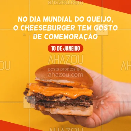 posts, legendas e frases de hamburguer para whatsapp, instagram e facebook: Peça já o seu e comemore com a gente o Dia Mundial do Queijo com um delicioso cheeseburger. #ahazoutaste #diamundialdoqueijo #queijo #burger #cheeseburger
