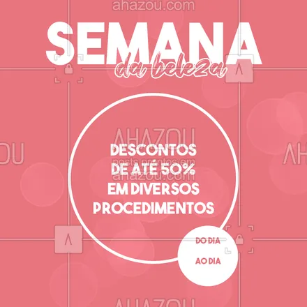 posts, legendas e frases de assuntos gerais de beleza & estética para whatsapp, instagram e facebook: Que tal uma semana inteira com descontos IMPERDÍVEIS para você cuidar de você mesma?! ?
Vem aí... a nossa SEMANA DA BELEZA! ?
➡ Uma semana com descontos de até 50% ? em diversos procedimentos! Você não pode perder! Entre em contato (insira o contato) ? e garanta o seu horário! 

#SemanaDaBeleza #procedimentos #beleza #beauty #descontos #AhazouBeauty  #estetica