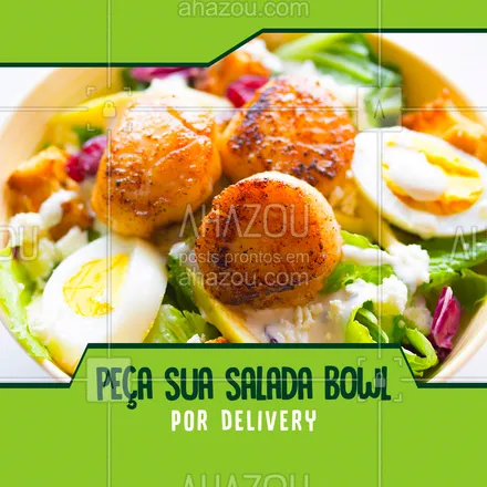 posts, legendas e frases de saudável & vegetariano para whatsapp, instagram e facebook: Nossa salada bowl possui muita proteínas, grãos e claro, muito verde para deixar o seu dia saboroso e saudável. 🤤#saladabowl #ahazoutaste #saudável #delivery #food