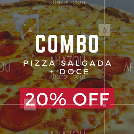 posts, legendas e frases de pizzaria para whatsapp, instagram e facebook: 20% de desconto nesse combo? É isso mesmo, você não vai perder essa né? Peça já a sua! #combo #pizza #ahazou #pizzaria #delivery
