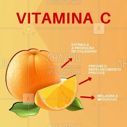 posts, legendas e frases de estética facial para whatsapp, instagram e facebook: A vitamina C é fantástica para auxiliar no cuidado da pele! Olha só os benefícios dessa vitamina tão importante. #vitaminac #ahazou #esteticafacial