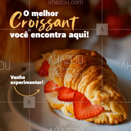 posts, legendas e frases de padaria para whatsapp, instagram e facebook: Você sabia que um bom croissant deve ser feito exclusivamente com manteiga e apresentar camadas bem definidas?
Um dos indícios é a presença de alvéolos no interior da massa. Além disso, deve ser crocante por volta e macio por dentro.
Venha experimentar nosso Croissant!
#ahazoutaste #padaria  #pãoquentinho  #padariaartesanal  #cafedamanha  #panificadora  #bakery  #confeitaria 