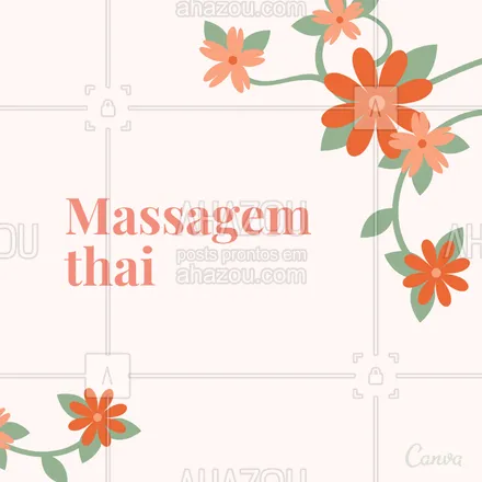 posts, legendas e frases de massoterapia para whatsapp, instagram e facebook: A Massagem Thai é uma técnica excelente para aumentar a flexibilidade e a consciência corporal. Mescla manobras de alongamento e massagem para liberar a energia estagnada no corpo, nutrir e relaxar a musculatura. Agende seu horário e venha conhecer! #massagem #massagemthai #terapiasalternativas #ahazou #saude #bemestar #cuidados