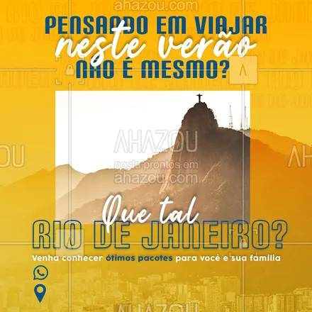 posts, legendas e frases de agências & agentes de viagem para whatsapp, instagram e facebook: Não perca essa oportunidade de uma viagem com toda a família para o Rio de Janeiro! Venha conhecer os nossos pacotes especiais para vocês. ✈️☀️ #Viajar #RioDeJaneiro #ahznoel #AhazouTravel #Viagem #AhazouTravel 