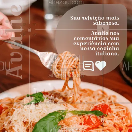 posts, legendas e frases de cozinha italiana para whatsapp, instagram e facebook: Deixa nos comentários como foi sua experiência com nossa cozinha italiana.
#ahazoutaste #comidaitaliana  #cozinhaitaliana  #italianfood  #italy  #massas  #pasta  #restauranteitaliano 