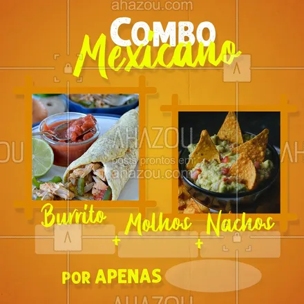 posts, legendas e frases de cozinha mexicana para whatsapp, instagram e facebook: Viva uma experiência mexicana com o nosso combo.
Tudo feito com qualidade e com aquele temperinho que todo mundo ama.
Peça já o seu.
#ahazoutaste  #combo #promocao #comidamexicana  #texmex 