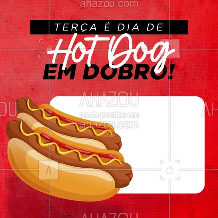 posts, legendas e frases de hot dog  para whatsapp, instagram e facebook: Terça com tudo em dobro! Vem comer o hot dog que você tanto ama - em dobro! #ahazoutaste #hotdog  #hotdoglovers  #hotdoggourmet  #cachorroquente  #food #promoção #promo #terçaemdobro #hotdogemdobro