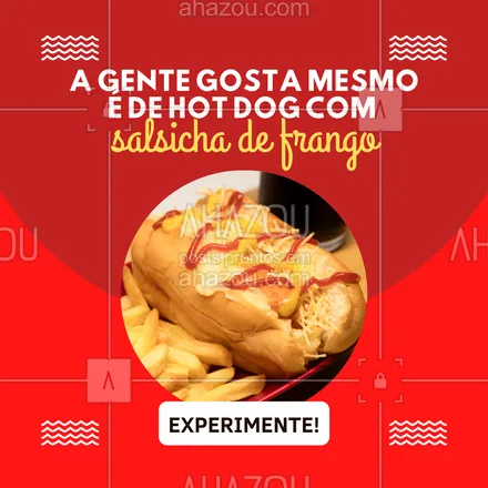 posts, legendas e frases de hot dog  para whatsapp, instagram e facebook: Hot dog com salsicha de frango é o queridinho do nosso cardápio.
Venha experimentar!
#ahazoutaste #cachorroquente  #food  #hotdog  #hotdoggourmet  #hotdoglovers 