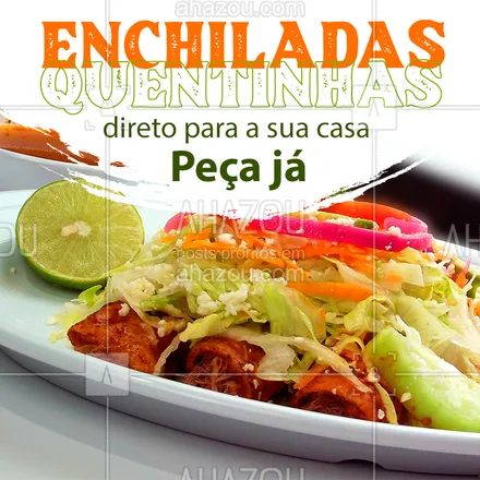 posts, legendas e frases de cozinha mexicana para whatsapp, instagram e facebook: Agora você saborear as nossas deliciosas enchiladas em casa! Peça já as suas! 
#Enchiladas #comidamexicana #delivery #deliveryfood #ahazoutaste  #vivamexico #cozinhamexicana