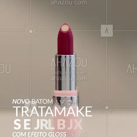 posts, legendas e frases de avon para whatsapp, instagram e facebook: O batom que trata bem seus lábios agora com novo acabamento radiante. São 15 cores intensas, efeito gloss e o exclusivo núcleo de ácido hialurônico que nutre e hidrata os lábios profundamente. Tratamake é a #MakeQueTeTrataBem e só a Avon tem. #ahazouavon #ahazourevenda