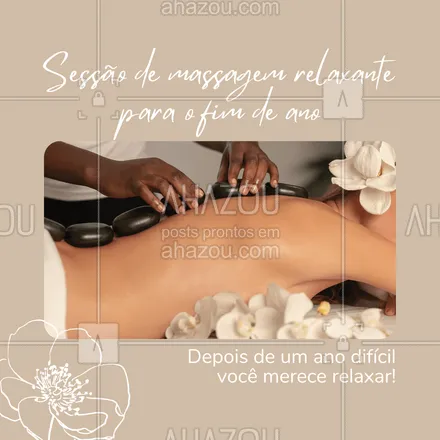 posts, legendas e frases de massoterapia para whatsapp, instagram e facebook: Marque sua sessão de massagem e termine o ano relaxando, você merece! ✨??? #AhazouSaude #fimdeano #relax #massagem #relaxar #ahznoel #massoterapeuta #massoterapia #AhazouSaude 