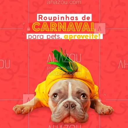 posts, legendas e frases de assuntos variados de Pets para whatsapp, instagram e facebook: Seu pet lindo e preparado para o carnaval, venha conferir nossos modelos de roupinhas e acessórios. 🐶🎉 #AhazouPet #cats #dogs #dogsofinstagram #ilovepets #petlovers #carnaval #acessóriosdecarnaval