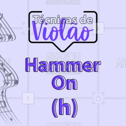 posts, legendas e frases de música & instrumentos para whatsapp, instagram e facebook: O hammer on é uma técnica onde "martelamos" a nota com o dedo. Na tablatura, essa técnica vem identificada com um (h), que vem sempre antes da nota que se deve "martelar". Você já sabe reproduzir essa nota? Conta aqui pra gente! ??? #HammerOn #TecnicasdeViolao #DicasViolao #Violao #AhazouEdu 