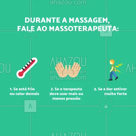 posts, legendas e frases de massoterapia para whatsapp, instagram e facebook: Use essas 3 dicas para tirar o melhor da sua sessão de massagem! É importante expressar o que pode melhorar na sua opinião. #massoterapia #ahazou #massagem 