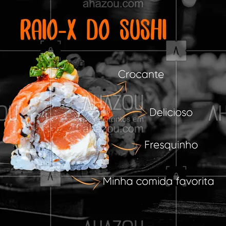 posts, legendas e frases de cozinha japonesa para whatsapp, instagram e facebook: Pra celebrar este Dia do Sushi preparamos um verdadeiro raio x digno de sua gostosura.?❤️ Quem aí vai marcar alguém pra comprovar a nossa teoria??

#DiadoSushi #Sushi #AmoSushi #AhazouTaste #Gastronomia #ComidaJaponesa
