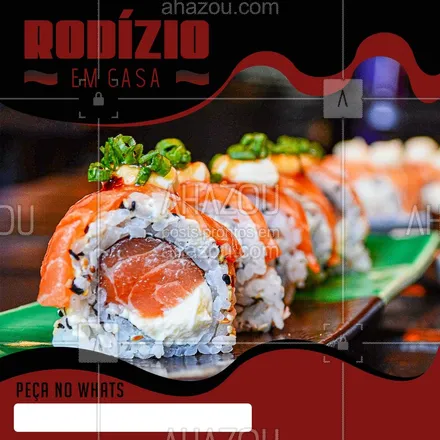 posts, legendas e frases de cozinha japonesa para whatsapp, instagram e facebook: Não pense que te abandonamos por causa dessa quarentena! Fique em casa, e levamos o rodízio até você! Peça no nosso whats ou no direct e já já você estará com essa maravilha em mãos! #ahazou #comidajaponesa #rodizio #rodizioemcasa #sushi