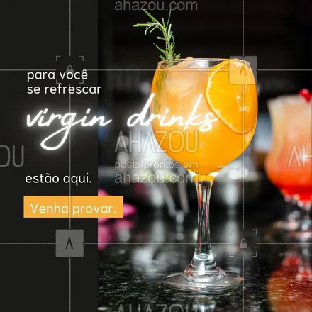 posts, legendas e frases de bares para whatsapp, instagram e facebook: Você também pode comemorar momentos especiais, mesmo sem poder beber álcool. Venha nos visitar e experimente nossos virgin drinks. #bar #cocktails #drinks #lounge #pub #ahazoutaste #drinksemalcool #virgindrink #opçoes #sabor #bebedanãoalcólica #cardápio