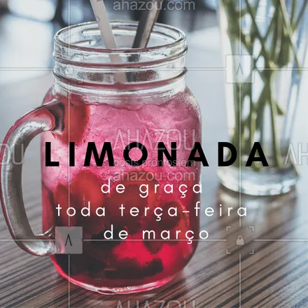 posts, legendas e frases de hamburguer para whatsapp, instagram e facebook: Limonada de graça toda terça-feira do mês de março! #hamburgueria #ahazou #limonada #gratis
