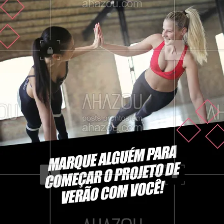 posts, legendas e frases de personal trainer para whatsapp, instagram e facebook: Quem vai ser o seu amigo(a) que vai seguir a rotina de treino direitinho e construir o corpo de verão com você? Marca ele(a) aqui. 💪😉 #AhazouSaude #boratreinar  #nopainnogain  #personal  #personaltrainer #agenda