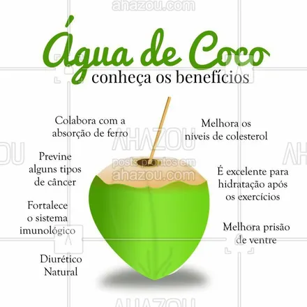 posts, legendas e frases de saudável & vegetariano para whatsapp, instagram e facebook: Veja quantos benefícios tem a água de coco!  #nutrição #aguadecoco #bemestar #ahazou #saude #coco #hidratação #diurético #nutricionista