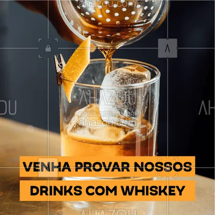 posts, legendas e frases de bares para whatsapp, instagram e facebook: Gosta de Whiskey? Então venha para cá provar nossos drinks especiais! #gastronomia #ahazou #drinks #bar #whiskey #ahazoutaste #noite 