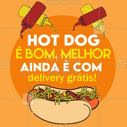 posts, legendas e frases de hot dog  para whatsapp, instagram e facebook:  Hoje é dia de frete grátis para quem pedir nosso delicioso hot dog, peça já o seu! 🌭#hotdog #deliverygrátis  #ahazoutaste#food  #cachorroquente 