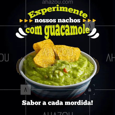 posts, legendas e frases de cozinha mexicana para whatsapp, instagram e facebook: Bom mesmo é uma porção de nachos com guacamole, um lanchinho super bem vindo para comer sozinho ou acompanhado, vem pedir o seu também ? #ahazoutaste  #comidamexicana #cozinhamexicana #nachos #guacamole 