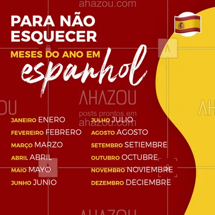 posts, legendas e frases de línguas estrangeiras para whatsapp, instagram e facebook: Confira os 12 meses do ano em espanhol! #espanol #dicasdeespanhol #ahazou  #ahazoueducacao  #linguas  #cursodelinguas #espanhol  