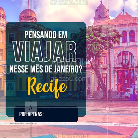 posts, legendas e frases de agências & agentes de viagem para whatsapp, instagram e facebook: Chegou o seu grande momento de aproveitar alguns dias de folga para viajar para Recife por um valor super especial. Aproveite seu janeiro! ✈️ #Viagem #Janeiro #AhazouTravel #Recife