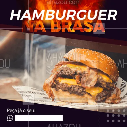 posts, legendas e frases de hamburguer para whatsapp, instagram e facebook:  Certeza que esse vai ser seu burger preferido da vida! Temos delivery ?? [INSERIR CONTATO] #burger #hamburguer #ahazoucomida #delivery