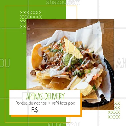 posts, legendas e frases de cozinha mexicana para whatsapp, instagram e facebook: Devido a quarentena, estamos atendendo apenas via delivery, porém, não deixe de aproveitar nossa promoção de nachos + refri a partir de R$XX. Entre em contato pelo whatsapp xxxxx-xxxx e consulte os sabores válidos da promoção. #ahazoutaste #nachos #cozinhamexicana #culinariamexicana #delivery #covid19 #coronavirus