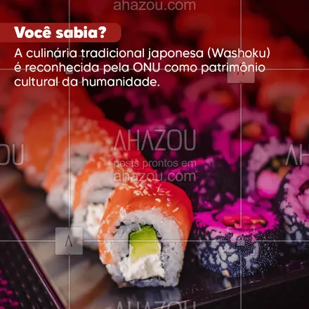 posts, legendas e frases de cozinha japonesa para whatsapp, instagram e facebook:  Além disso, é uma das poucas tradições gastronômicas que ganharam esse título! 
#CulinariaJaponesa #CuriosidadesGastronomicas #ahazoutaste #ComidaJaponesa
