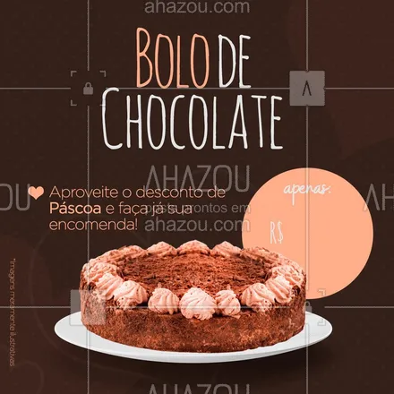 posts, legendas e frases de doces, salgados & festas para whatsapp, instagram e facebook: Encomende já o seu bolo de chocolate, nesta páscoa com valor promocional.
Aproveite! ?
#bolo #ahzpascoa #pascoa #bolodechocolate