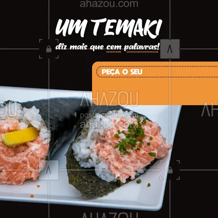 posts, legendas e frases de cozinha japonesa para whatsapp, instagram e facebook: O temaki que você com nosso toque especial!
Ligue e faça parte do time de #temakilovers ?
#temaki #sushi #ahazoutaste  #sushitime #sushilovers #comidajaponesa