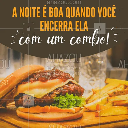 posts, legendas e frases de hamburguer para whatsapp, instagram e facebook: O que você está esperando? Deixe sua noite perfeita com um de nossos combos! 🤩🍔
#ahazoutaste #hamburgueriaartesanal  #hamburgueria  #burgerlovers  #burger  #artesanal 