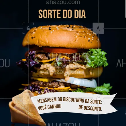 posts, legendas e frases de hamburguer para whatsapp, instagram e facebook: Parabéns, hoje é o seu dia de sorte! ? Gostou da promoção? Então corre pra cá.?
#ahazoutaste #food #biscoitodasorte #promocao
