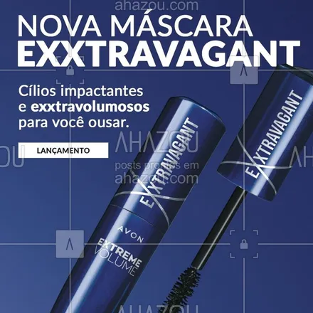 posts, legendas e frases de avon para whatsapp, instagram e facebook: A nova Máscara Exxtravagant causa um efeito de exxtraimpacto para os seus cílios. 😍
Revelando um olhar marcante, a máscara possui o dobro de volume desde a primeira camada, sem deixar grumos. 
Conheça agora essa máscara poderosa e ative o #EfeitoExxtravagant no seu olhar. 💙✨ #ahazouavon #ahazourevenda