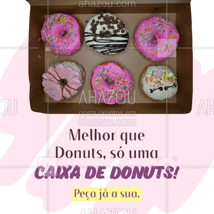 posts, legendas e frases de doces, salgados & festas, confeitaria para whatsapp, instagram e facebook: Temos caixinhas com Donuts! Sabemos que é impossível comer só um, então montamos em caixas! Peça já a sua!
#ahazoutaste #donuts  #confeitaria  #confeitariaartesanal  #doces 