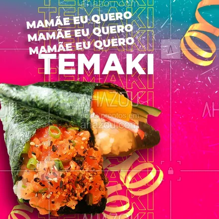 posts, legendas e frases de cozinha japonesa para whatsapp, instagram e facebook: É Temaki o que você quer @? 
#Temaki #Carnaval #AhazouTaste #Convite #Engraçado #Temporal #Gastronomia #ComidaJaponesa
