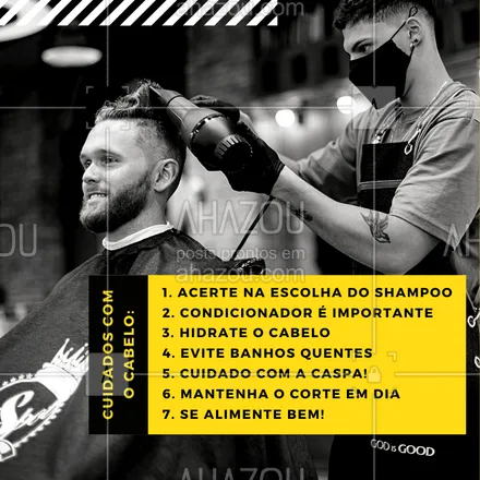 posts, legendas e frases de barbearia para whatsapp, instagram e facebook: Assim como a sua barba é o seu xodó e você cuida super bem dela, você também precisa ter os mesmos cuidados com o seu cabelo. ???‍?
 #AhazouBeauty  #dicas #cuidados #cabelo #cabelomasculino #saudecapilar #homem  #barbeiro #barbearia