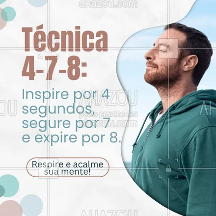 posts, legendas e frases de saúde mental para whatsapp, instagram e facebook: A técnica 4-7-8 ajuda a reduzir o estresse e a ansiedade ao desacelerar a respiração e o ritmo cardíaco. Experimente sempre que sentir ansiedade!
#respiraçãosaudavel #combateaansiedade #tecnicaderespiração #saudemental #ansiedade #calma
