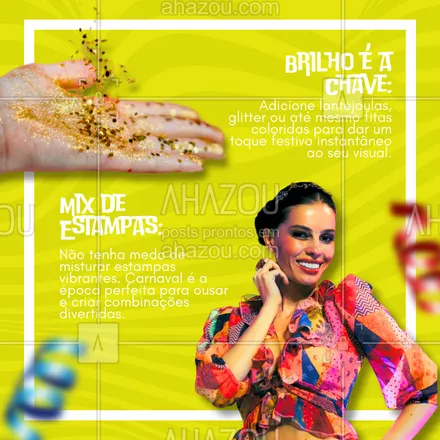 posts, legendas e frases de  para whatsapp, instagram e facebook: Se a folia te pegou de surpresa, não se preocupe! Aqui vão algumas dicas para improvisar um look de carnaval incrível em minutos.
Lembre-se, o Carnaval é a época de se divertir e ser criativo. Não há regras, apenas alegria! 🎨🤹‍♀️ #ImprovisaNoCarnaval #LookExpress #CriatividadeNaFolia #AhazouFashion #AhazouPack