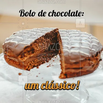 posts, legendas e frases de doces, salgados & festas para whatsapp, instagram e facebook: Quem não ama o clássico bolo de chocolate? Peça já o seu! #bolo #chocolate #ahazou #bolodechocolate #boloscaseiros