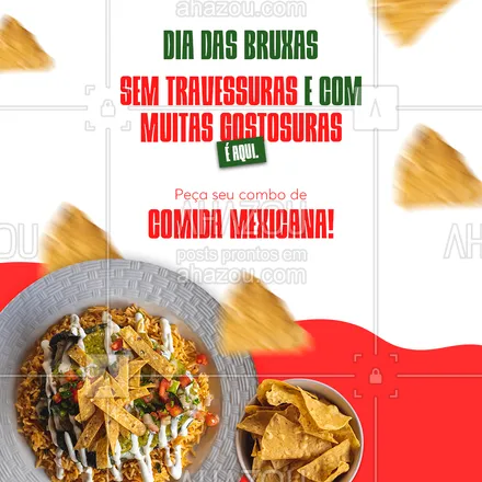 posts, legendas e frases de cozinha mexicana para whatsapp, instagram e facebook: Aqui não tem travessuras, mas gostosuras tem de sobra!
Temos diversos pratos deliciosos para você comemorar a data espantando sua fome.
Peça e aproveite.
#ahazoutaste #diadasbruxas #halloween  #texmex  #nachos  #cozinhamexicana  #vivamexico  #comidamexicana 