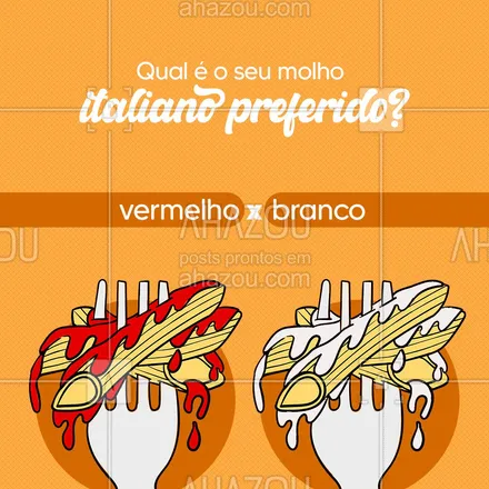 posts, legendas e frases de cozinha italiana para whatsapp, instagram e facebook: Conta pra gente, qual é o seu molho italiano favorito? 😋🍝👇🏻
#ahazoutaste #cozinhaitaliana  #comidaitaliana  #italy  #italianfood  #massas  #pasta  #restauranteitaliano 