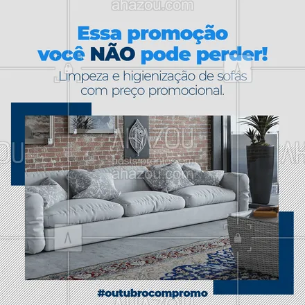 posts, legendas e frases de limpeza de sofás & tapetes para whatsapp, instagram e facebook: A limpeza e higienização de sofás estão na promoção neste mês de outubro, venham conferir e aproveitar esse preço maravilhoso e deixar o seu sofá livre de sujeira e agentes alergênicos. #limpezasofá #higienizaçãosofá #AhazouServiços #promoção #comunicado #serviços