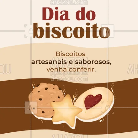 posts, legendas e frases de confeitaria para whatsapp, instagram e facebook: Curta esse dia importante saboreando nossos deliciosos biscoitos. 🍪 #ahazoutaste #confeitaria #confeitariaartesanal #doces #biscoitos #diadobiscoito